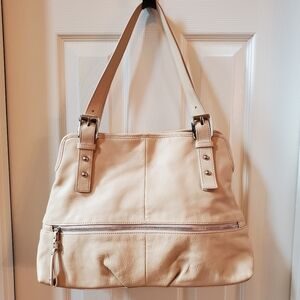 B. Makowsky- Ivory -Leather Shoulder Bag With Silver Hardware